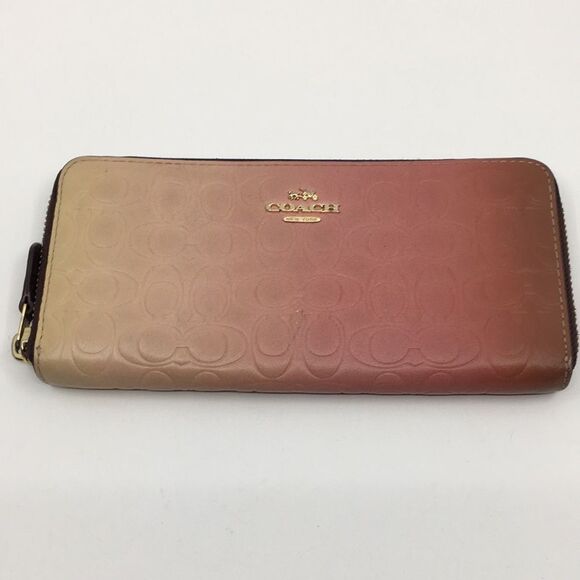Coach Pink Ombré Signature Leather Accordion Zip Around Long Wallet